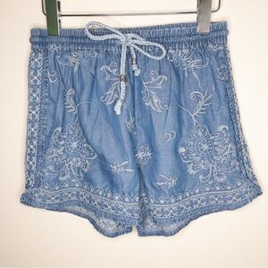 Monsoon Beach Lyocell Embroidered Chambray Drawstring Shorts